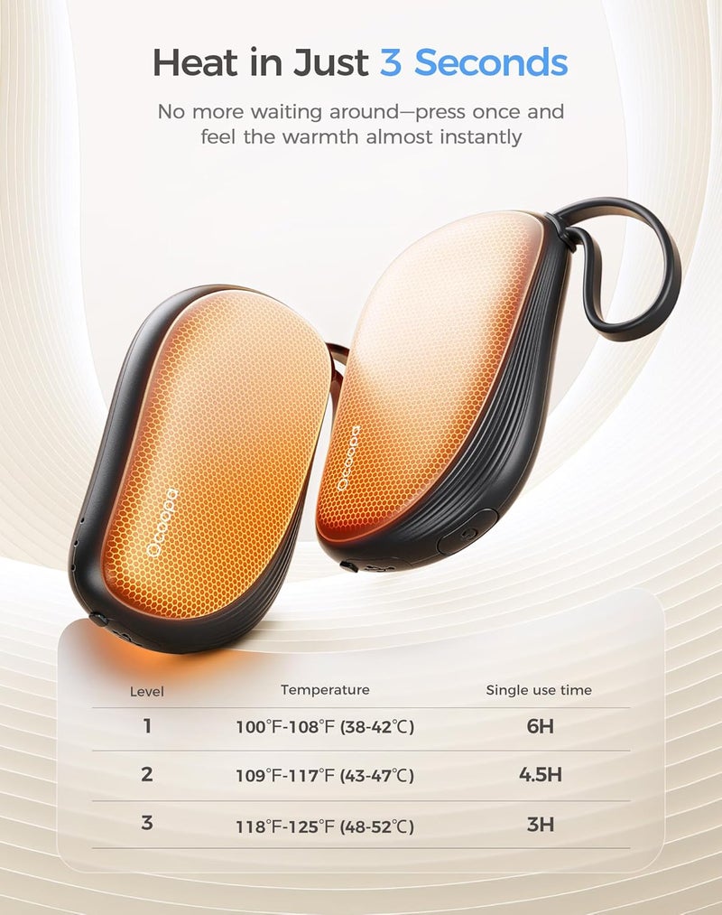 OCOOPA Hand Warmers Rechargeable 2 Pack, Ultra Slim Electric Hand Warmers, Portable Pocket Heater, Comb-Inspired, Fits in Gloves,UL Certified, Winter Essentials,UT5 Sway - Image 4